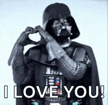 darth vader is making a heart shape with his hands and the words i love you behind him