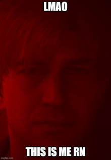 a close up of a person 's face in a red background with the words `` this is me rn '' .