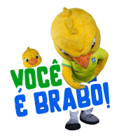 a yellow duck mascot with the words você e brabo behind him