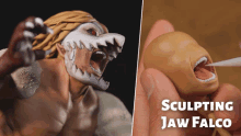 a person is sculpting a jaw falco statue with a needle