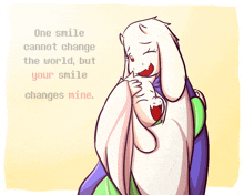 a drawing of a sheep with a quote that says one smile cannot change the world but your smile changes mine