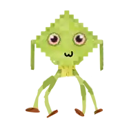 a pixel art drawing of a green monster with the letter w on it