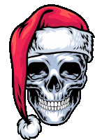 a skull is wearing a santa hat with a pom pom