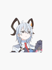 a cartoon drawing of a girl with horns and a fan