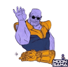 a cartoon of thanos wearing sunglasses and a glove waving