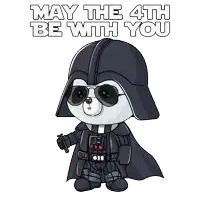 a panda dressed as darth vader holding a lightsaber and the words may the 4th be with you