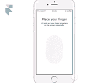 a phone screen shows a fingerprint being scanned