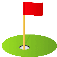 a red flag on a golf course with a hole in the grass