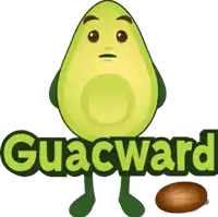 a guacward logo with an avocado and a nut on a white background