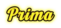 the word prima is written in yellow and black on a white background