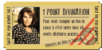 a ticket that says 1 point divination with a woman on it