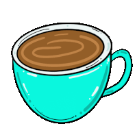 a cartoon drawing of a cup of coffee with a swirl in it