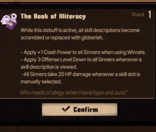 a screenshot of a game that says the book of iliteracy
