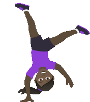 a girl is doing a handstand in purple shorts and a purple shirt