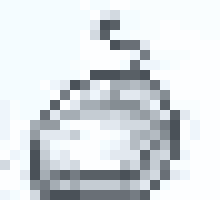 a pixel art drawing of a cupcake with a swirl on top on a white background .