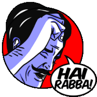 a cartoon of a man with a speech bubble that reads hai rabba