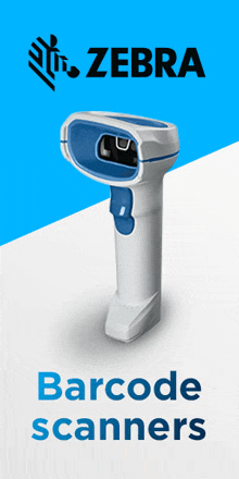 an advertisement for zebra barcode scanners with a picture of a barcode scanner