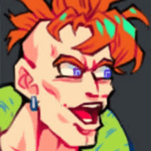 a close up of a cartoon character 's face with a mohawk and earrings .