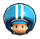 a pixelated image of a mushroom wearing a blue hat and a white stripe .