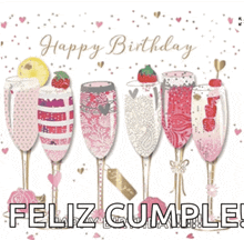 a birthday card that says feliz cumple with champagne glasses