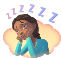 a cartoon drawing of a woman sleeping with zzz letters around her head