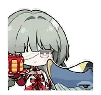 a cartoon of a girl holding a gift box next to a whale 's head .