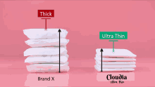 a stack of brand x pads next to a stack of ultra thin pads