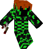 a green and black minecraft character with a knife in his right hand