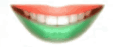 a close up of a mouth with red and green lips and white teeth .