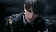 a man in a suit with the words be the kindhearted boy from your childhood on the bottom