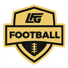 a logo for lg football with a football in the center