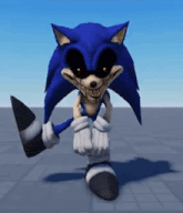 a sonic the hedgehog with a scary face is holding a broom in his hands .
