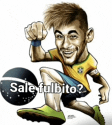 a cartoon of a soccer player with the words sale fulbito on the bottom right