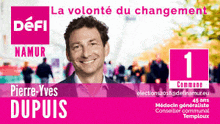 a poster for pierre-yves dupuis with a picture of him