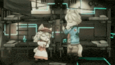 a boy and a girl are standing next to each other in a bunk bed room