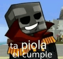 a cartoon character with a skeleton head and the words ta piola el cumple on the bottom .