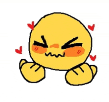 a cartoon drawing of a yellow smiley face with red hearts on its cheeks .