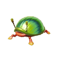 a green turtle with red legs and a green shell on a white background .