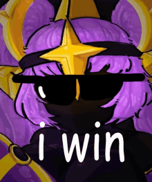 a cartoon of a girl wearing sunglasses and a crown with the words `` i win '' .