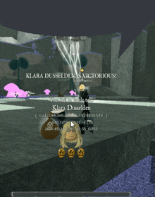 a screenshot of a video game with the words klara dusseldorf is victorious