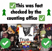 a poster that says this was fact checked by the counting office true join counting office twin