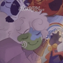 a cartoon drawing of a sheep with the words sleepy on the bottom