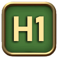 a green square with the letter h1 in gold