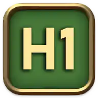 a green square with the letter h1 in gold