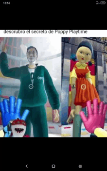 a man and a doll are standing next to each other in a video game called poppy playtime .