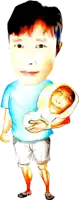 a cartoon drawing of a man holding a baby