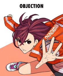 a cartoon drawing of a girl with the word objection on the bottom