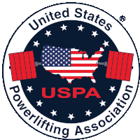 a united states powerlifting association logo with a map of the united states on it