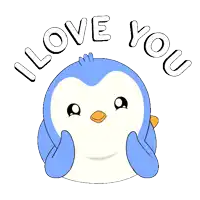 a blue and white penguin with the words i love you surrounding it