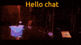 a picture of a man surrounded by flames with the words hello chat above it